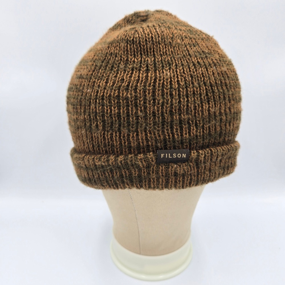 Filson Watch Cap Beanie 100% Wool Knit Hat Olive Brown Marled Made in USA Men's